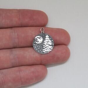 Sterling Silver Full Moon, Snow Covered Tree, and Starry Sky Charm